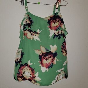 CAbi Women Bloom Floral Tank Top Sz S Green Floral Ruffle Cami